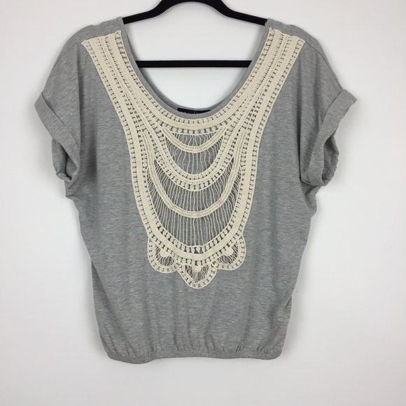 Living Doll Top Womens Med Crochet Yoke Elastic Waist Dolman Sleeves Scoop Neck - Picture 1 of 6